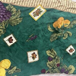 VTG Zanghellini Silk Scarf Green Ornate Fruit Brown‎ Border 36x35 Korea NWT